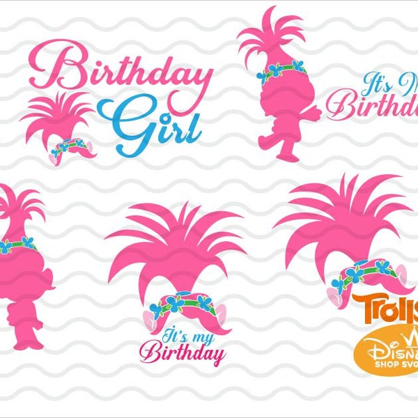 Poppy birthday SVG / Girls poppy Birthday SVG instant download / poppy hair Svg file / Cricut, Silhouette Cut File, Png, SVG Dxf Eps