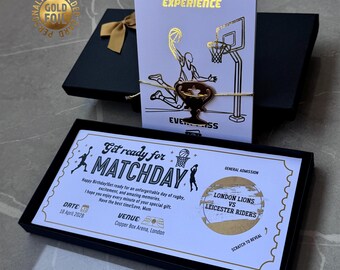 Personligt skraplottset med guldfärgad matchbiljett, lyxigt presentset, basketkupong, födelsedagspresent, guldfolieupplevelse, skrapa för att avslöja