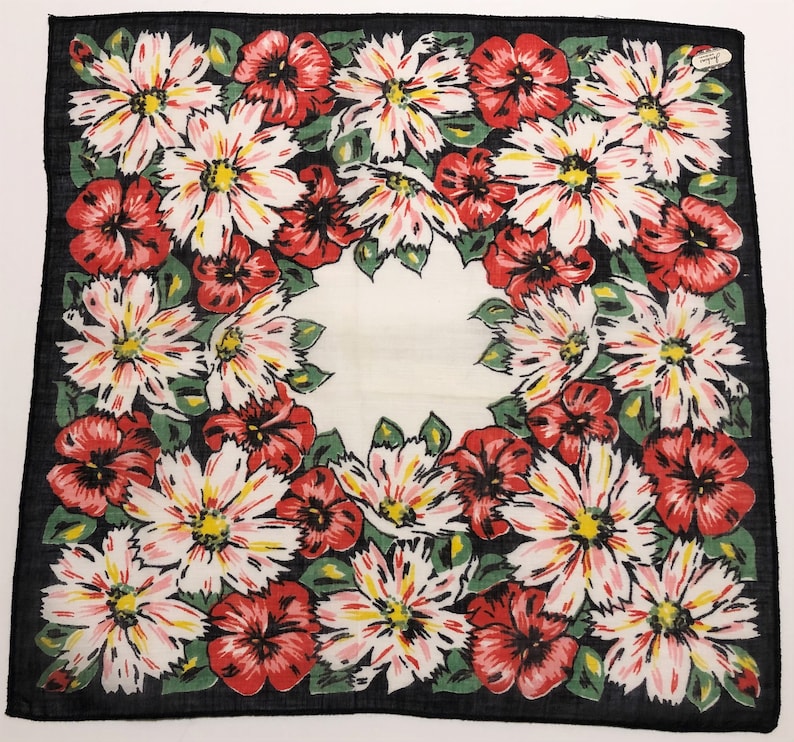 Vintage Unused Mid Century Floral Hankie