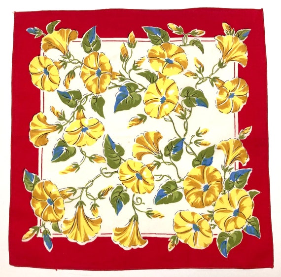 Vintage Red & White Hankie with Yellow Flowers - image 1