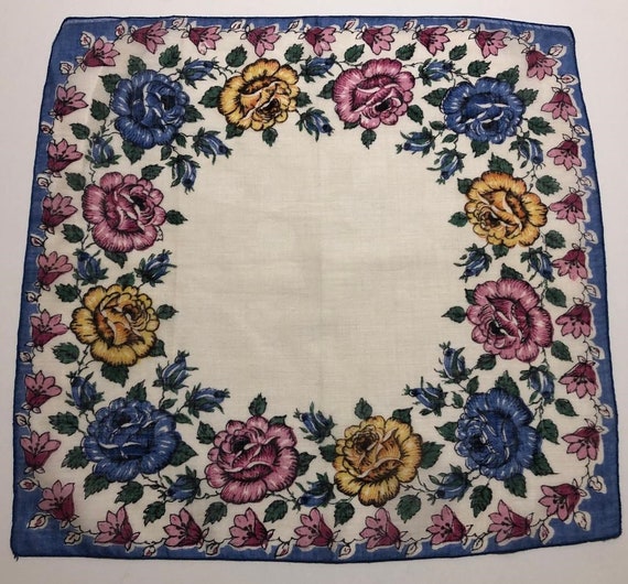 Vintage Unused Blue & White Floral Hankie - Gem