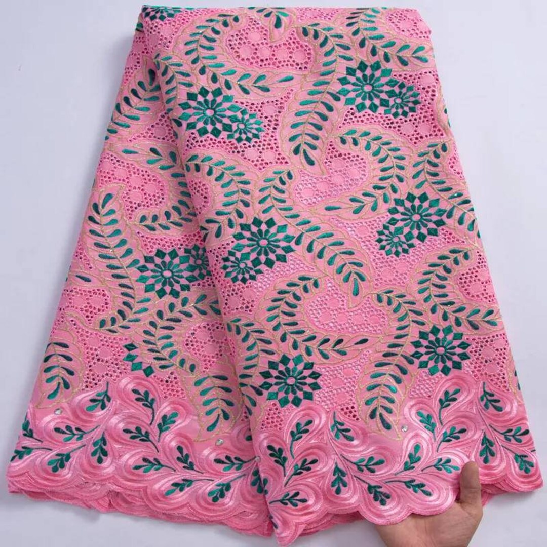 African Cotton Lace Fabric High Quality 2022 Pink Nigerian Swiss Voile