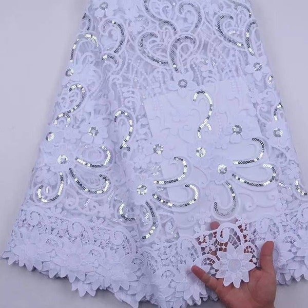 Tissu de dentelle africaine blanc pur 2021 de haute qualité en tulle français dentelle pailletée pour robe de soirée de mariage tissu de dentelle nigérian