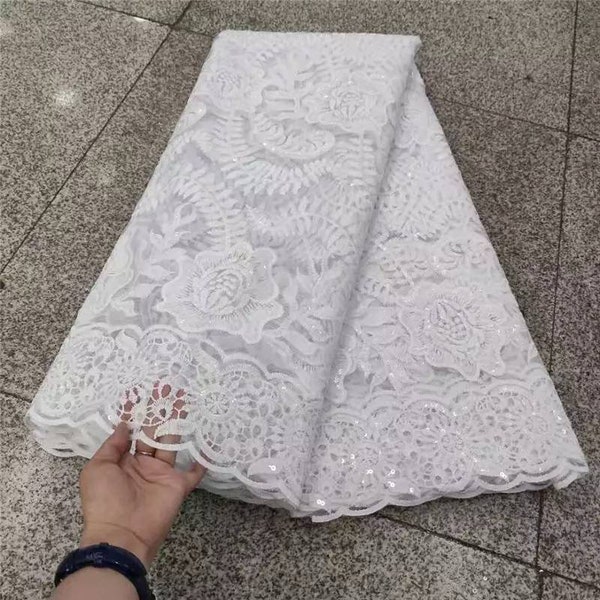 Pure white Hot Sale African Cord Lace Fabric High Quality Water Soluble Nigerian Guipure Cord Lace For Wedding.