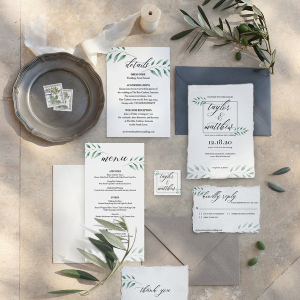 Green Eucalyptus Wedding Set - Editable & Printable