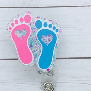 Baby Feet Acrylic Badge Reel, RN Badge Reel, Nurse Badge Reel, Pediatric Badge Reel, OB/GYN Badge Reel