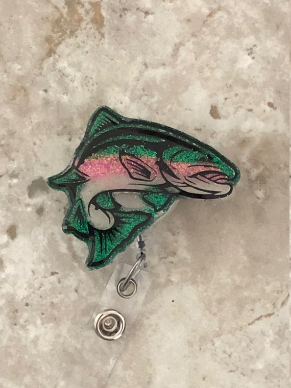 Rainbow Trout Acrylic Badge Reel, Fishing Badge Reel 