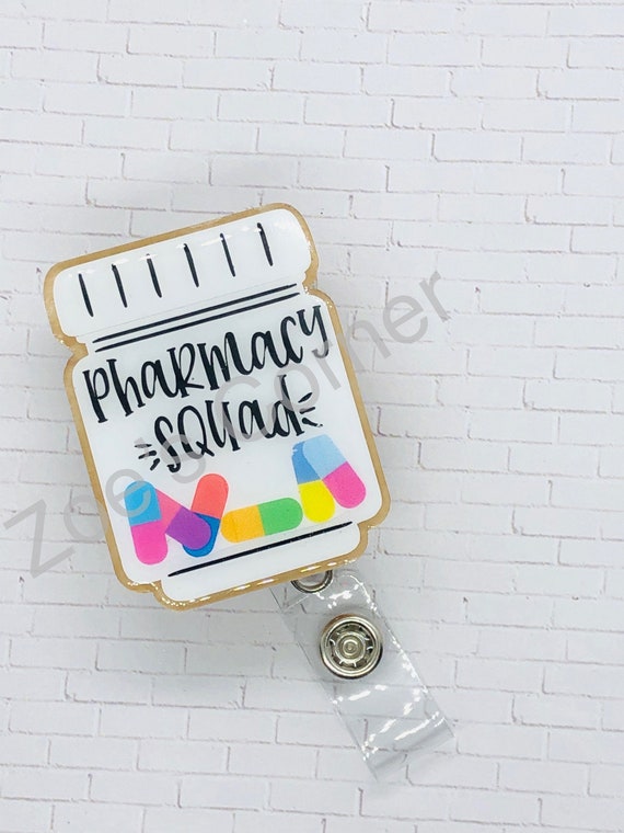 RX Badge Holder Pharmacist Badge Holder Happy Pill Retractable ID Badge Reel Pharmacy Badge Reel Pharmacy Assistant Badge Clip