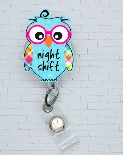 Night Owl Acrylic Badge Reel, Hoot Owl Badge Reel, Owl Badge Reel 