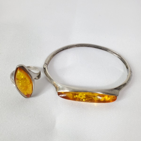 Amber Ring Bracelet Set VALERIO NYC 925 SILVER 7.5 Amber Stone