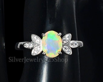 Opal Cut Engagement Ring| Natural Fire Opal Ring| Ethiopian Welo Opal| 925 Sterling Silver| Solitaire Ring| October Birthstone| Gift For Her