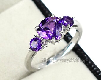 Amethyst Engagement Ring| Purple Amethyst Wedding Ring| 925 Sterling Silver| Amethyst Ring| February Birthstone| Statement Ring| Bridal Ring