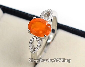 Slyq Jewelry Created Green Opal Orange Garnet sterling silver engagement ring Slyq Jewelry Created Green Opal Orange Garnet sterling silver engagement ring