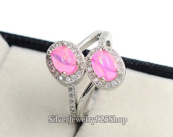 Natural Ethiopian Welo Pink Opal Ring, October Birthstone, 925 Solid Sterling Silver, Opal Cabochon Jewelry, Engagement Ring, Gift For Wife