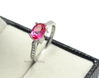 8X6 MM Oval Cut Natural Pink Topaz Ring, 925 Sterling Silver, November Birthstone, Statement Ring, Topaz Jewelry, Birthday Gift For Wife