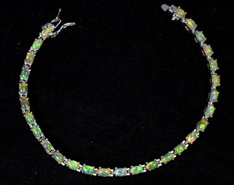 Natural Fire Opal Bracelet, 925 Sterling Silver, Tennis Bracelet, Ethiopian Opal Bracelet, AAA Quality Opal, Wedding Bracelet, Gift For Her