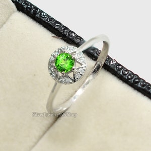 Natural Tsavorite Garnet Ring, January Birthstone, 925 Sterling Silver Ring, Solitaire Ring, Wedding Ring, Christmas Gift, Tsavorite Jewelry