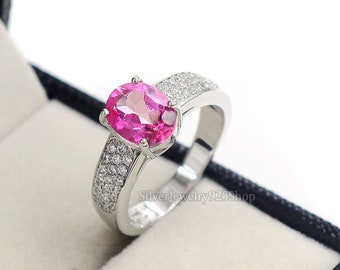 Pink Topaz Ring| 925 Sterling Silver| Topaz Ring| Pink Stone Ring| Promise Ring| Love Ring| Solitaire Ring| Engagement Ring| Wedding Ring