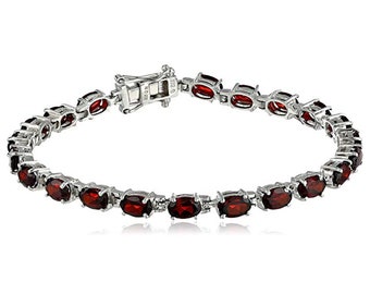 Natural Garnet Bracelet 925 Sterling Silver Red Oval - Etsy