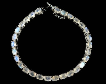 Natural Rainbow Moonstone Bracelet, 925 Sterling Silver, Tennis Bracelet, Wedding Bracelet, Blue Flash Jewelry, Gift For Her, Christmas Gift