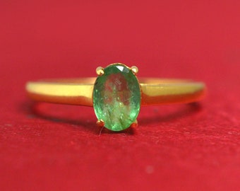 Natural Green Emerald Ring, Solid 14K Yellow Gold Ring, Engagement Ring, Emerald Jewelry, 14K Gold Jewelry, May Birthstone, Gift For Her