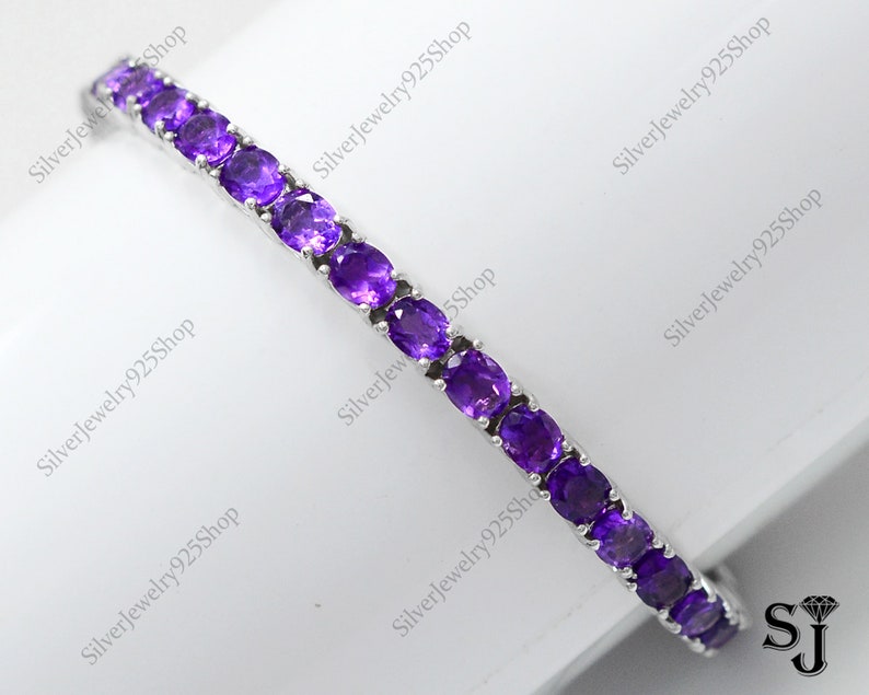 Natural Amethyst Bracelet 925 Sterling Silver Tennis Etsy