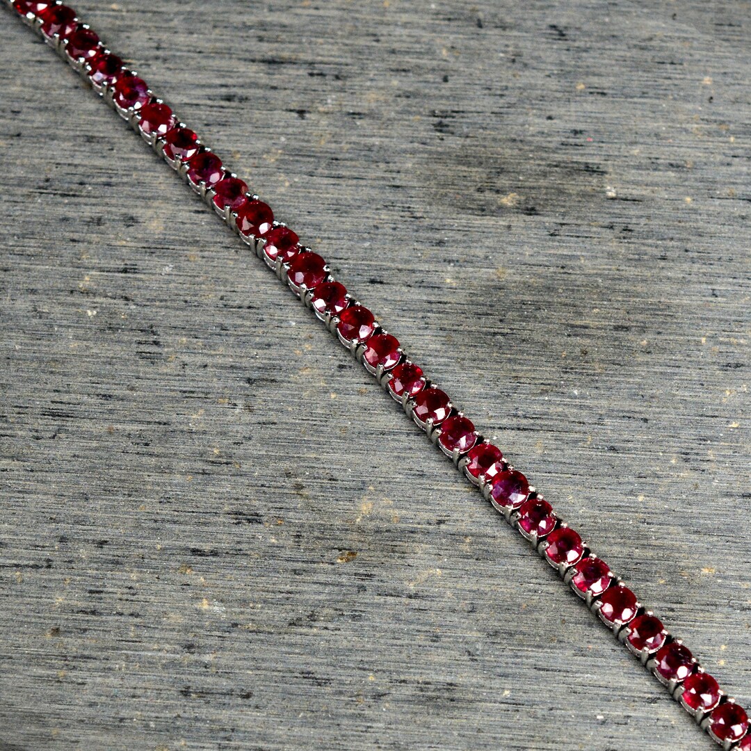 Natural Ruby Bracelet, 925 Sterling Silver, Tennis Bracelet, Round Cut