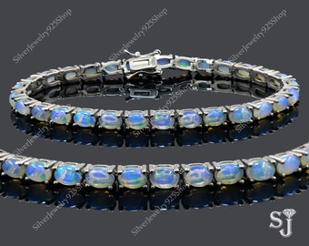 Natural Ethiopian Welo Fire Opal Bracelet, 925 Sterling Silver, Tennis Bracelet, AAA Quality Opal Jewelry, Wedding Bracelet, Charm Bracelet