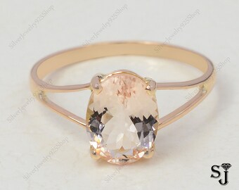 14K Solid Yellow Gold Ring, Natural Morganite Ring, Pink Stone Ring, Solitaire Ring, October Birthstone, Engagement Ring, Gift For Friend