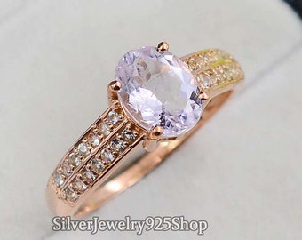 925 Sterling Silber Ring / Natürliche Rosa Morganit Ring / Verlobung Versprechen Ring / Art Deco Ring / Frauen Ring / Geschenk für Sie / Jahrestag Geschenk