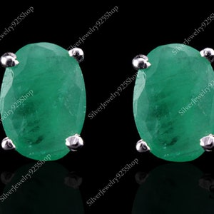 Natural Emerald Earring Stud , 925 Sterling Silver, May Birthstone, Emerald Jewelry, Women Stud Earring,Wedding Jewelry, Gift For Her