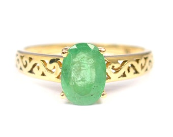 Natural Green Emerald Ring, 14K Solid Gold Ring, Wedding Gold Ring, Art Deco Ring, Emerald Gold Ring, May Birthstone Ring, Gift For Her