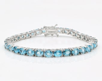 Natural Cambodian Blue Zircon Bracelet, Solid 925 Silver, Tennis Bracelet, December Birthstone, Gemstone Bracelet, Bridesmaid Gift For Her