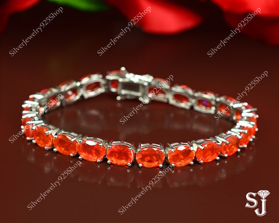 Details about   Natural Ethiopian Orange Opal Gemstone 925 Sterling Silver Tennis Bracelet