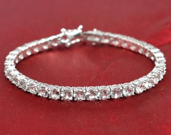 Natural White Topaz Bracelet, 925 Sterling Silver, Tennis Bracelet, April Birthstone, November Birthstone, Bracelet, Gift For Wife