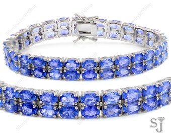 Natural Tanzanite Bracelet, 925 Sterling Silver, Tennis Bracelet, Two Line Bracelet, Blue Stone Bracelet, December Bracelet, Gift For Her