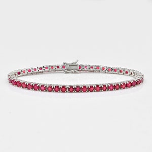Natural Ruby Bracelet, 925 Sterling Silver, Tennis Bracelet, Round Cut Bracelet, Ruby Jewelry, Wedding Bracelet, Gift For Her, Gift For Wife