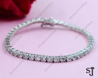 Natural White Topaz Bracelet, 925 Sterling Silver, Tennis Bracelet, Silver Bracelet, White Oval Cut Bracelet, Wedding Bracelet, Gift For Her