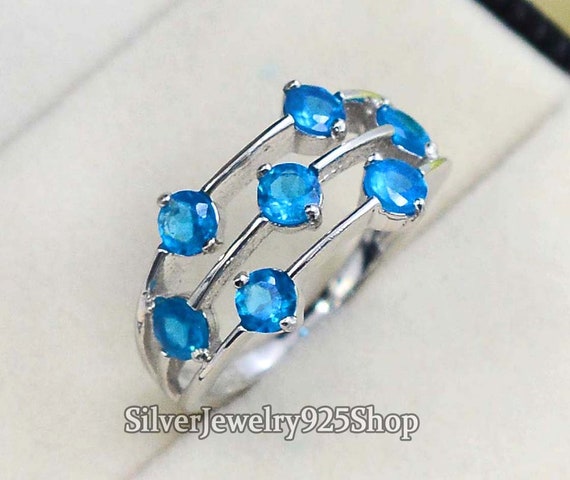 Details about   Natural Neon Apatite Gemstone 925 Solid Sterling Silver Wedding Ring Jewelry 