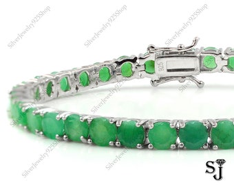 Natural Emerald Bracelet, 925 Sterling Silver, Tennis Bracelet, Prong Bracelet, Green Stone Bracelet, Wedding Bracelet, Gift For Girlfriend