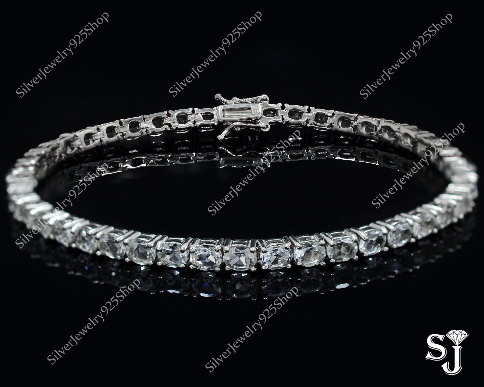 Natural White Topaz Bracelet 925 Sterling Silver Tennis Etsy