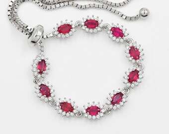 Natural Ruby Bracelet, 925 Sterling Silver, Tie Bracelet, Adjustable Bracelet, July Birthstone, Wedding Bracelet, Ruby Jewelry, Gift For Her