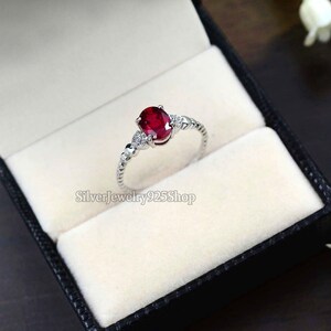 Natural Red Ruby Ring 925 Sterling Silver Solitaire Ring Statement Ring Gemstone Ring July Birthstone Engagement Ring Gift For Friend image 2