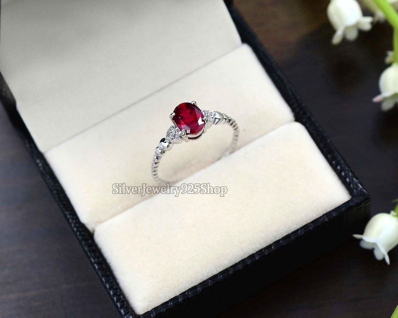 Natural Red Ruby Ring 925 Sterling Silver Solitaire Ring Statement Ring Gemstone Ring July Birthstone Engagement Ring Gift For Friend image 2
