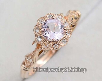 925 Sterling Silber Ring | Natürlicher unbeheizter rosa Morganit Ring | Verlobungsring | Art Deco Ring | Frauen Ring | Vorschlag Ring | Geschenk für sie