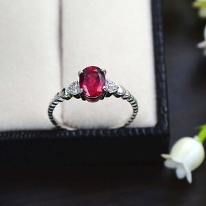 Natural Red Ruby Ring 925 Sterling Silver Solitaire Ring Statement Ring Gemstone Ring July Birthstone Engagement Ring Gift For Friend image 4