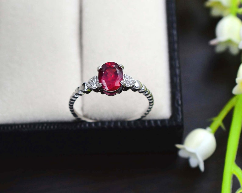 Natural Red Ruby Ring 925 Sterling Silver Solitaire Ring Statement Ring Gemstone Ring July Birthstone Engagement Ring Gift For Friend image 4