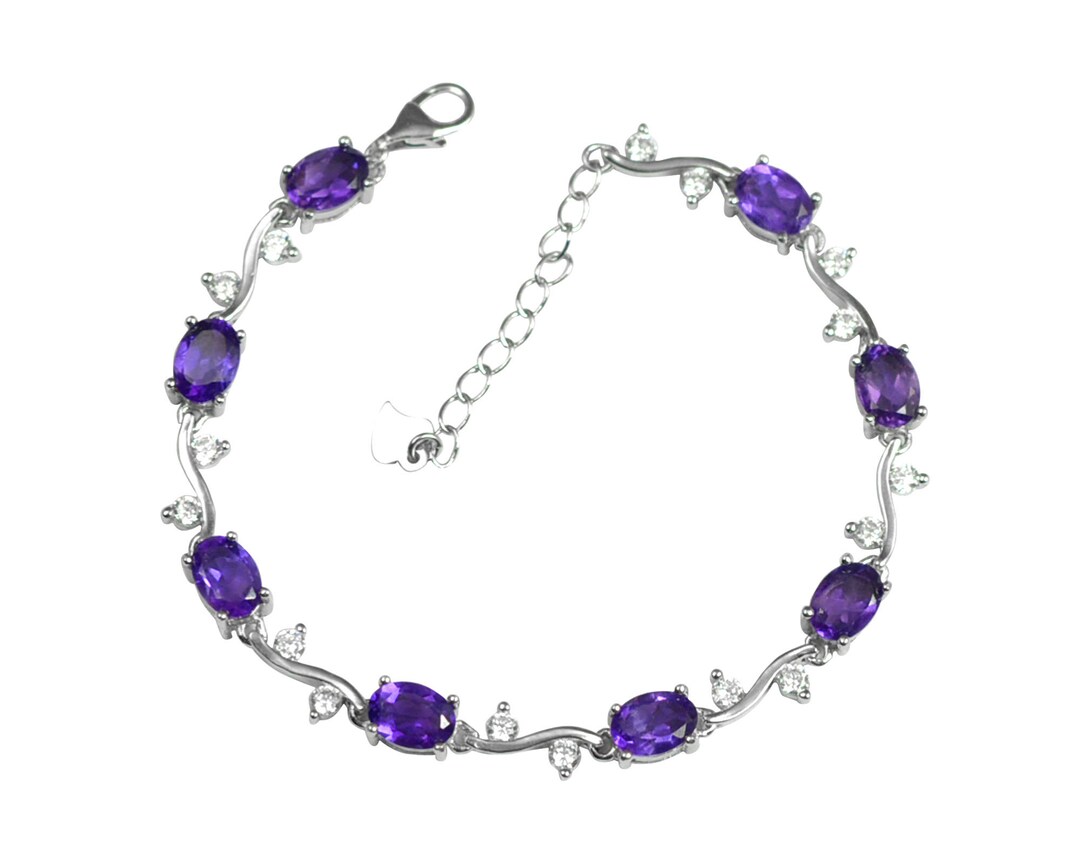 925 Sterling Silver Natural Amethyst Bracelet Chain - Etsy
