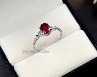 Natural Red Ruby Ring| 925 Sterling Silver| Solitaire Ring| Statement Ring| Gemstone Ring| July Birthstone| Engagement Ring| Gift For Friend