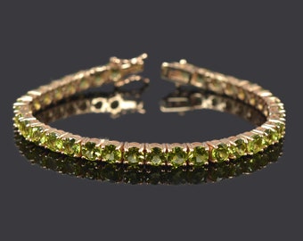 Natural Peridot Bracelet, Tennis Bracelet, 925 Sterling Silver, Bridesmaid Bracelet, Peridot Jewelry, 14K Rose Gold Plated, Gift For Her